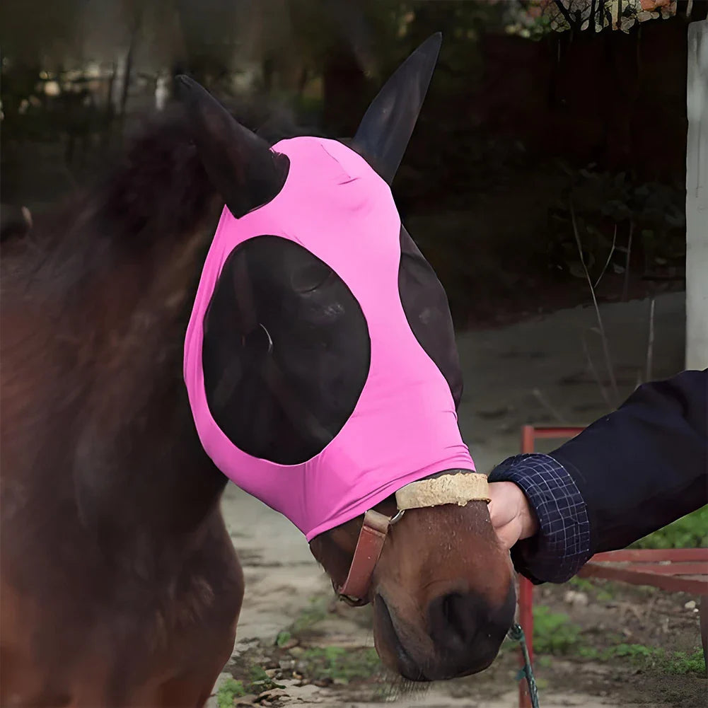 Anti-Fly Knitted Mesh Horse Mask — Breathable Anti-Mosquito & Anti-Worm Equestrian Riding Gear