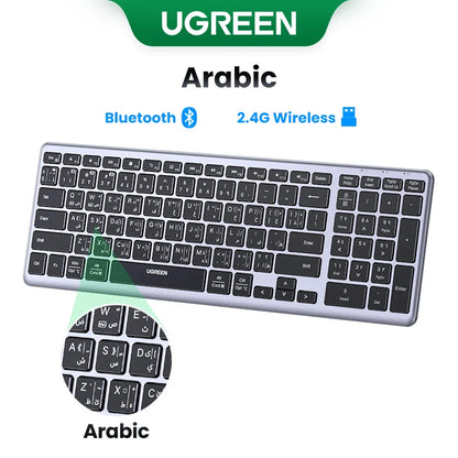 UGREEN Wireless Bluetooth 5.0 & 2.4G Keyboard – 99 Keycaps Russian/Korean/English, USB-C Rechargeable for MacBook, iPad, PC & Tablet