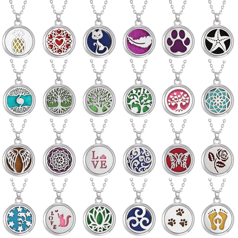 Tree of Life Aromatherapy Necklace – Stainless Steel Essential Oil Diffuser Locket Pendant