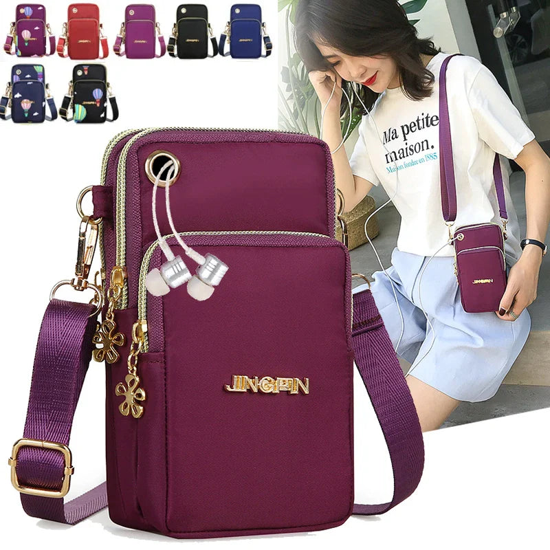 Women's Mobile Phone Crossbody Bag - Fashion Mini 3-Layer Wallet with Neck Strap | Mommy Coin and Running Cover Shoulder Bag