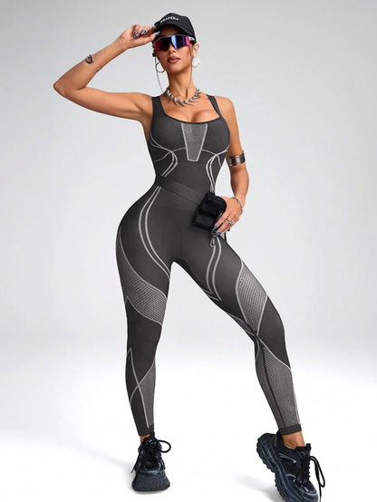 Women’s Sports Yoga Jumpsuit – Colorblock Fitness & Leisure Training Suit