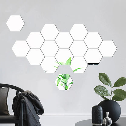 12PCS Geometric Solid Hexagonal Mirror Wall Stickers - DIY with Built-in Adhesive, Removable Home Decoration
