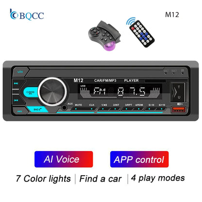 BQCC 1 Din Bluetooth Car Stereo - MP3 FM Radio with USB, TF, AUX, Dual USB & 7-Color LED Lights
