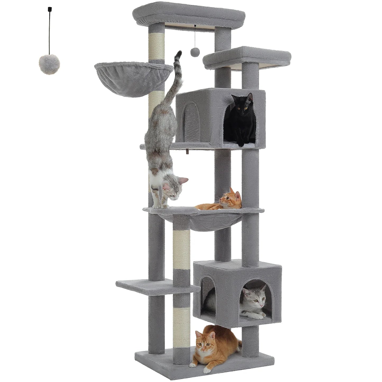 Large Cat Tree Tower – Multi-Level Plush Indoor Cat Condo with Scratching Posts, Boards, Perches & Caves