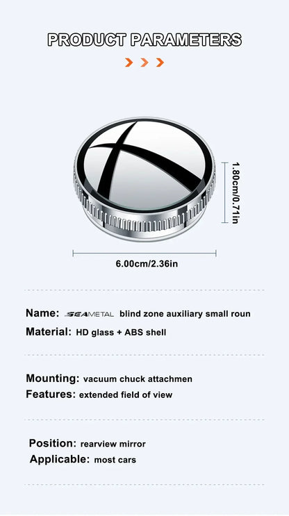 SEAMETAL 2PCS Wide-Angle Blind Spot Mirrors — 360° Adjustable HD Suction Cup Round Car Auxiliary Rearview Mirrors
