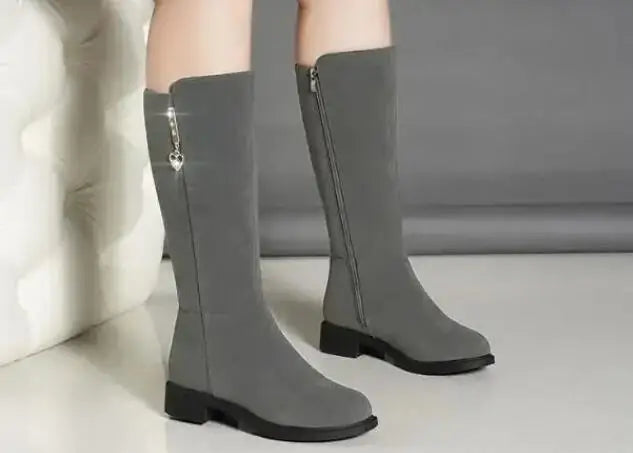 2025 Women’s Plush Snow Boots – Casual Flat Cotton Thigh-High Winter Shoes with Side Zipper