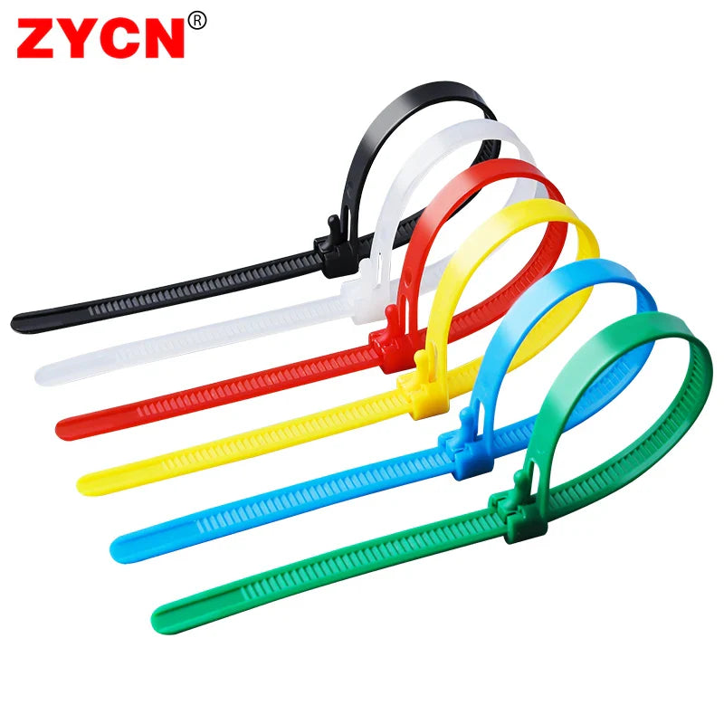 20pcs Plastic Reusable Cable Zip Ties: 8/10 Inch, 8*200/250/300/450 Sizes - Releasable Nylon, Recyclable Detachable Bundle