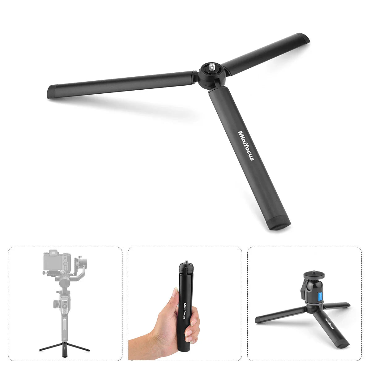 Metal Mini Tripod Stand for DJI, Zhiyun, Feiyu Gimbals & DSLR Cameras, Monopod with 1/4" Screw, Tabletop Handheld Stabilizer