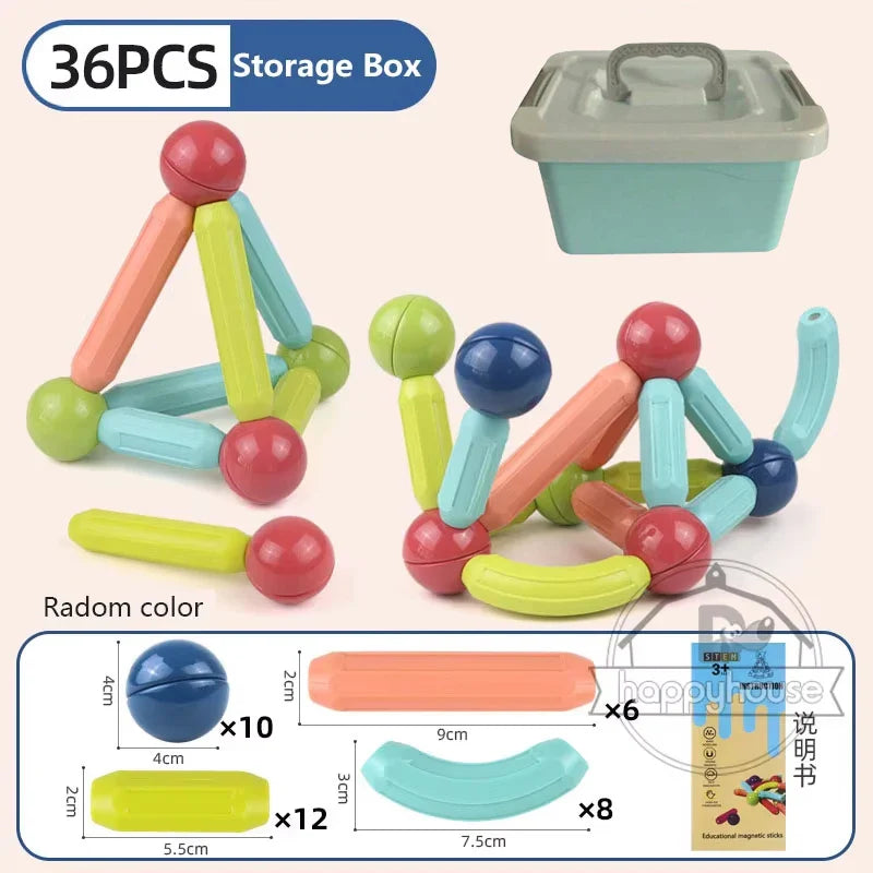 Magnetic Building Blocks Set – Montessori Educational Stick & Rod Constructor Toys for Kids Boys & Girls