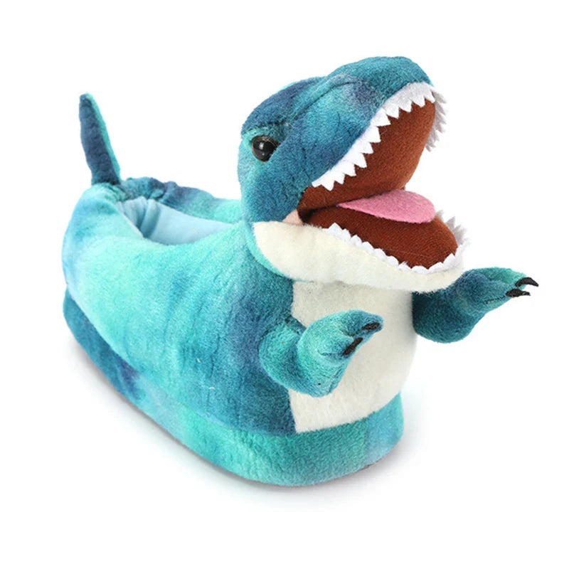 Winter Dinosaur Cotton Slippers for Women — Cartoon T-Rex Plush Velvet Home Slippers, Warm & Non-Slip Floor Shoes