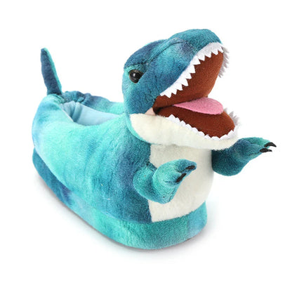 Winter Dinosaur Cotton Slippers for Women — Cartoon T-Rex Plush Velvet Home Slippers, Warm & Non-Slip Floor Shoes