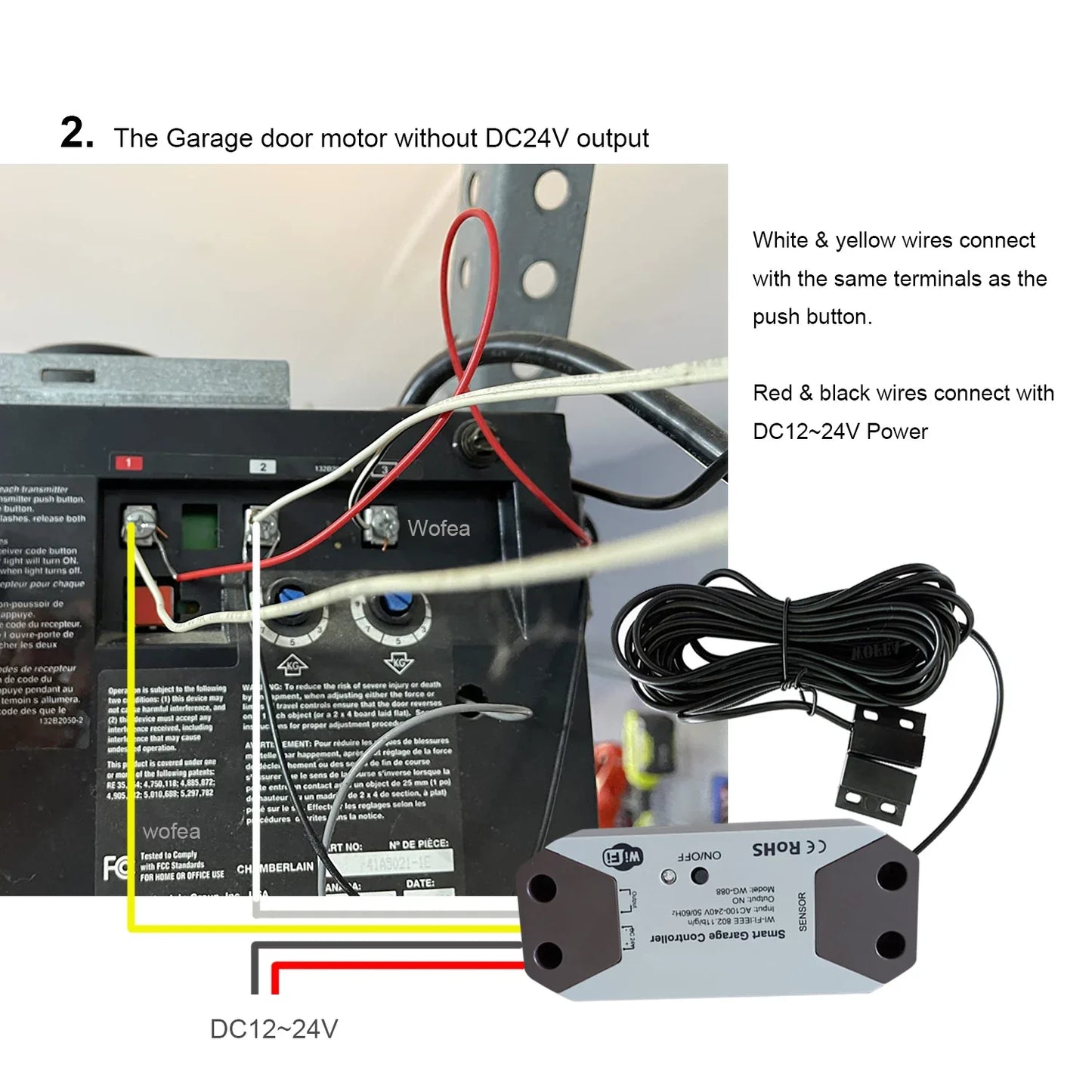 Wofea WiFi Smart Garage Door Opener Controller - Compatible with Alexa and Google Home, DC12/24V, 2.4G APP, No Gateway Needed