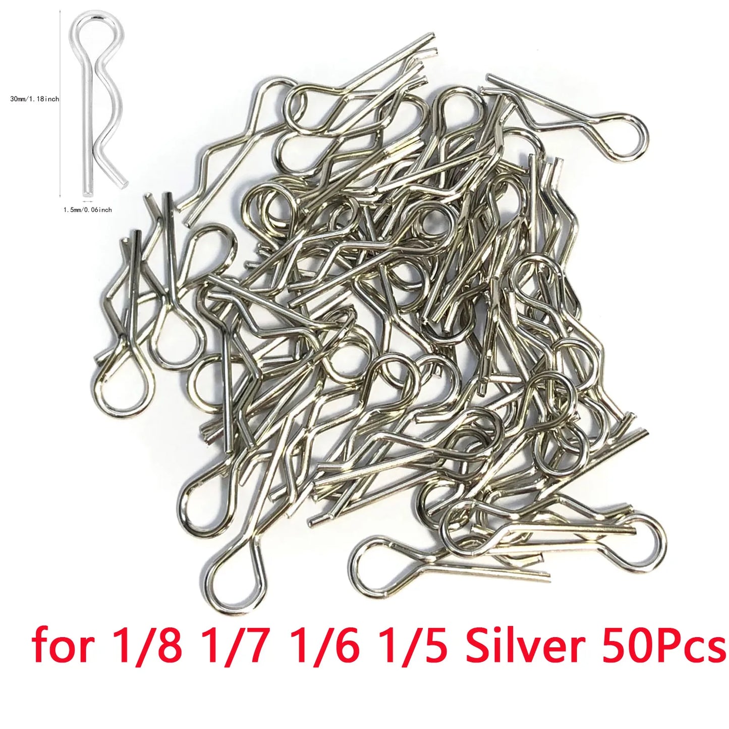 50PCS RC Car Body Clips & Pins — R Buckles for 1/5, 1/6, 1/7, 1/8, 1/12, 1/14, 1/16 RC Cars, Compatible with TRAXXAS & SCX10