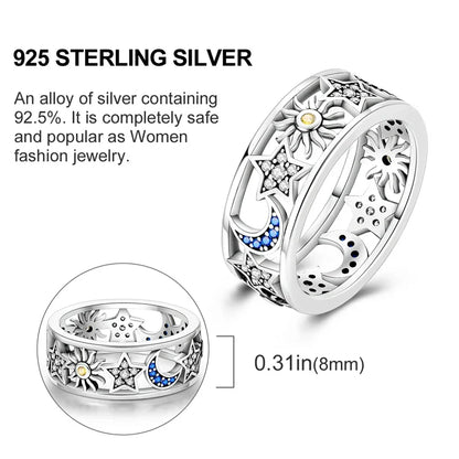 925 Sterling Silver Ring – Infinite Love Star & Moon Design for Women, Wedding Jewelry Gift