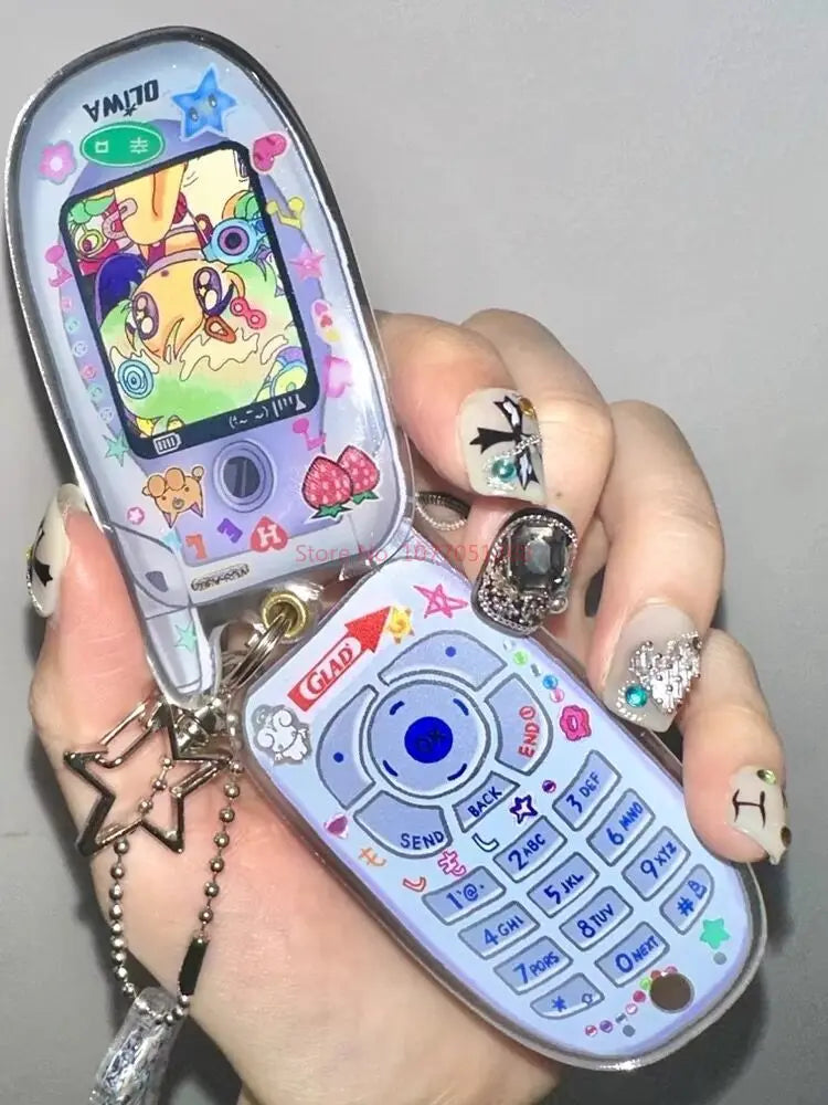 Oliva Acrylic Phone Decoration Keychain — Kawaii Pendant with Photo Frame for 1-Inch Photos, Perfect Birthday Gift
