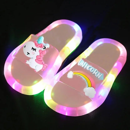Unisex Light-Up Cartoon Unicorn Slippers - Cute Kids’ Indoor & Bathroom Shoes for Toddlers