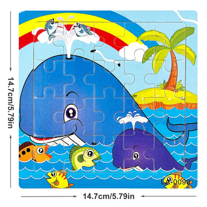 14.7cm Wooden Jigsaw Puzzle – Transportation & Marine Animal Educational Toy for Kids