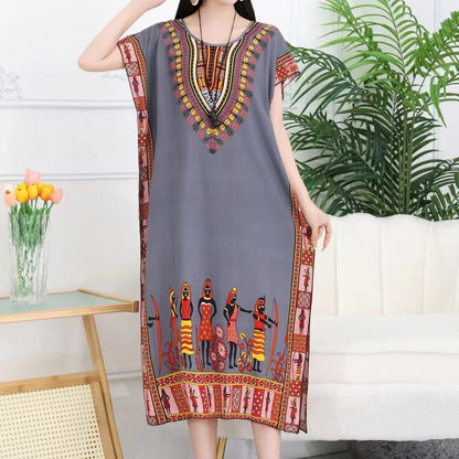 Women’s Bohemian Floral Tunic Dress - Retro Ethnic Print Batwing Sleeve Loose Summer Maternity Streetwear