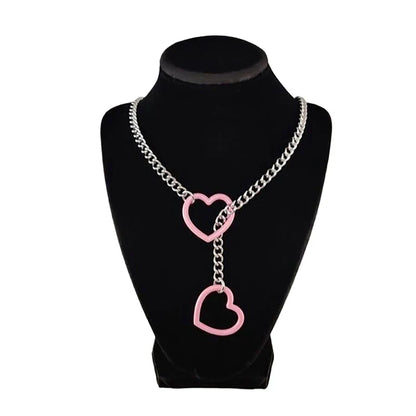 Heart O-Ring Punk Rock Necklace – Stainless Steel Cuban Chain Y-Necklace for Women