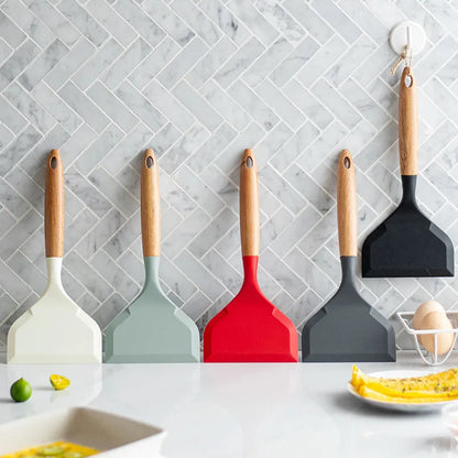 Non-Stick Silicone Spatula - Wide Kitchen Scraper for Cooking Beef, Meat, Eggs, Pizza - Kitchenware Cooking Utensils