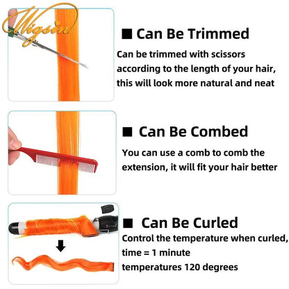 WIGSIN Synthetic Long Straight Rainbow Hair Extension – Colorful Purple Red Blue Hairpiece for Women