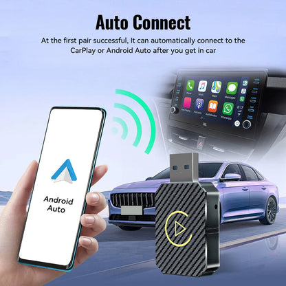 Wireless CarPlay & Android Auto Adapter — 2-in-1 Smart Mini Car AI Box with BT Wireless USB Dongle for OEM