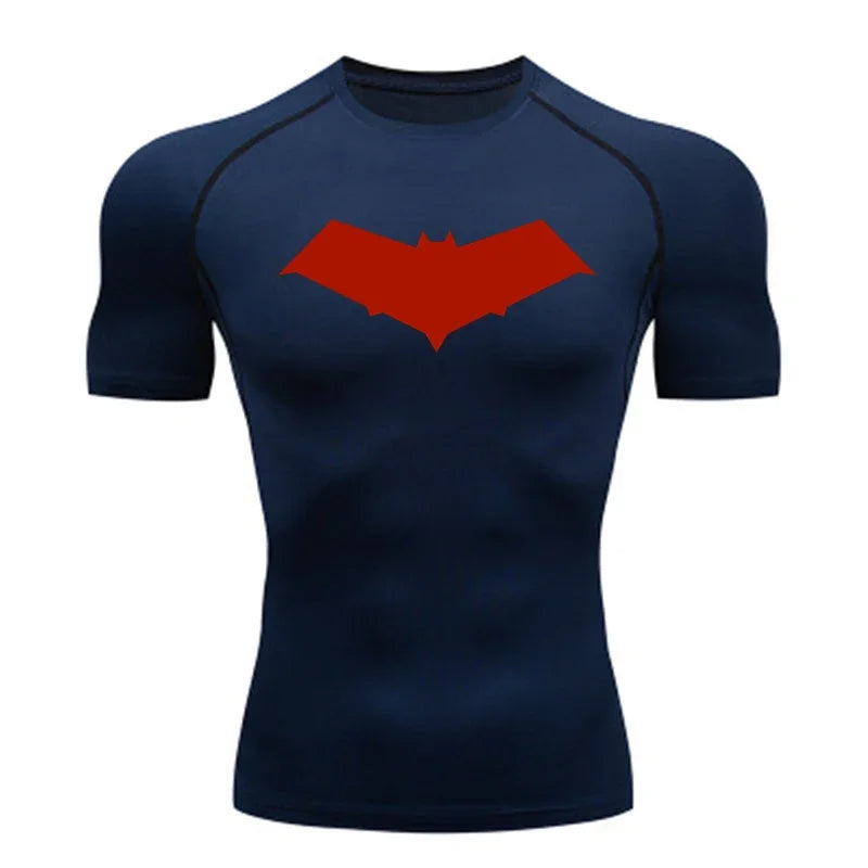 Men’s Summer Casual Compression T-Shirt — Quick-Dry Bat Print Fitness, Gym, MMA Rashguard Workout Tee