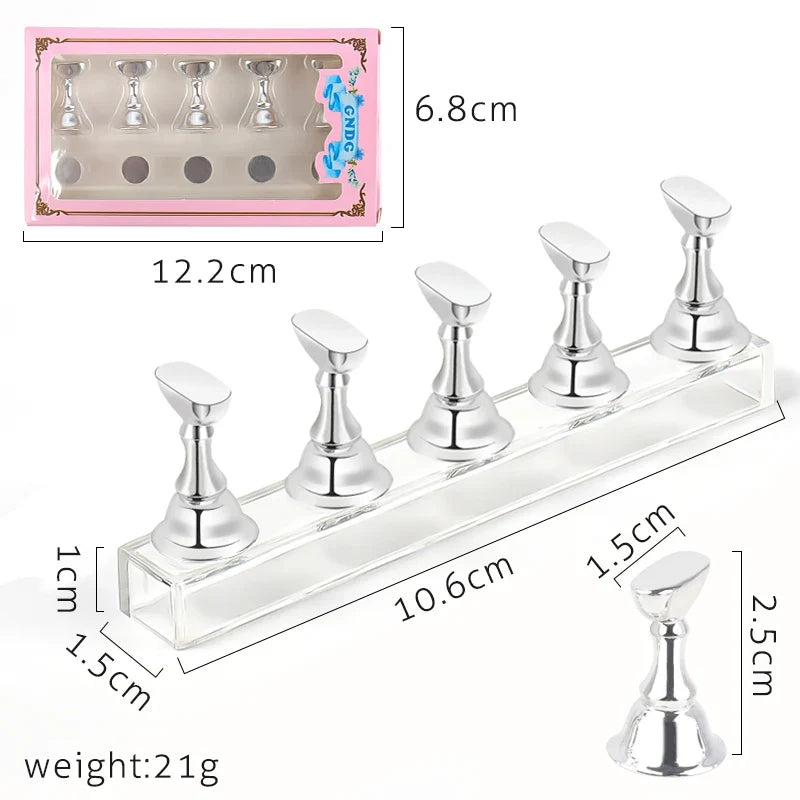 5PCS Magnetic Nail Tip Holders - Crystal Base False Nail Practice & Nail Art Display Stand