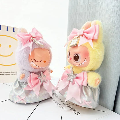15-17cm Labubu Doll Clothes Set — Trendy Cute Laser Dress with Hairband Accessories