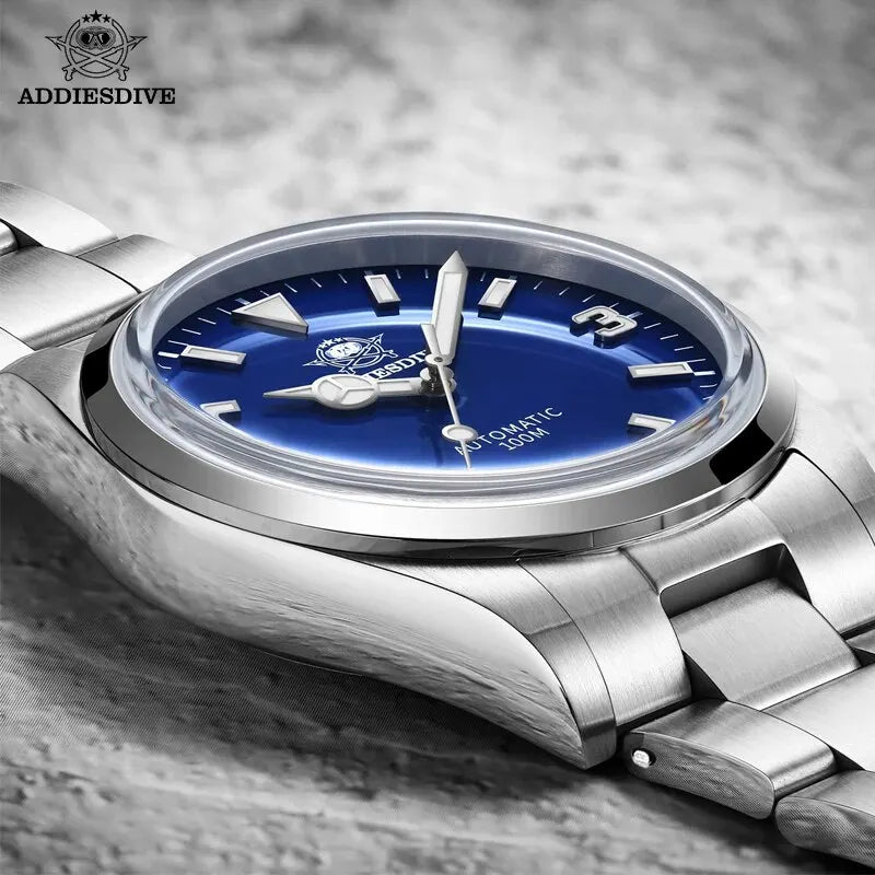 ADDIESDIVE Luxury Men’s Automatic Watch — BGW9 Luminous Bubble Mirror, Sapphire Glass, 100M Waterproof Steel Analog Timepiece