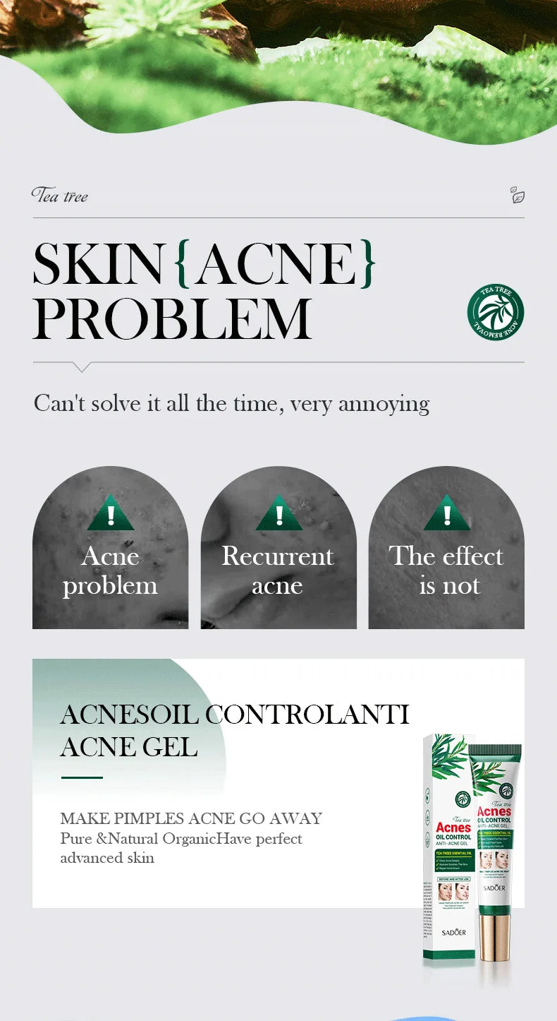 SADOER Tea Tree Acne Cream – Oil Control, Hydrating & Moisturizing Facial Skincare Gel