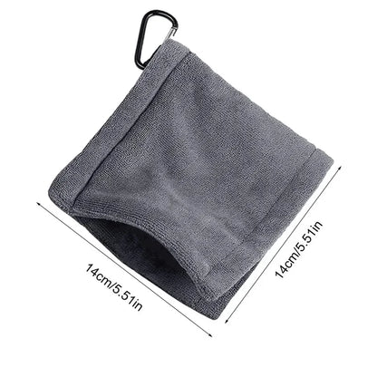 Square Microfiber Golf Ball Cleaning Towel – Water Absorbent Cloth with Carabiner Hook for Clubs and Balls