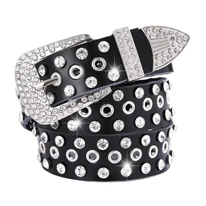 Black & White Leather Western Belt – Rhinestone Cowboy & Cowgirl Accessory