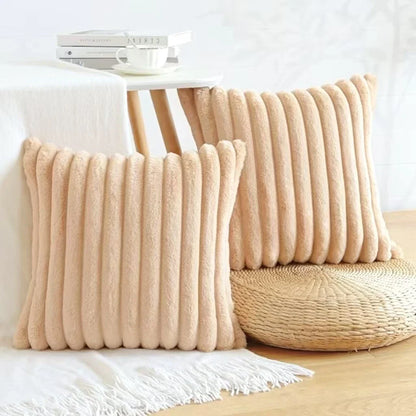 Luxurious Plush Striped Pillowcases – Soft Decorative Cushion Covers for Sofa Interiors