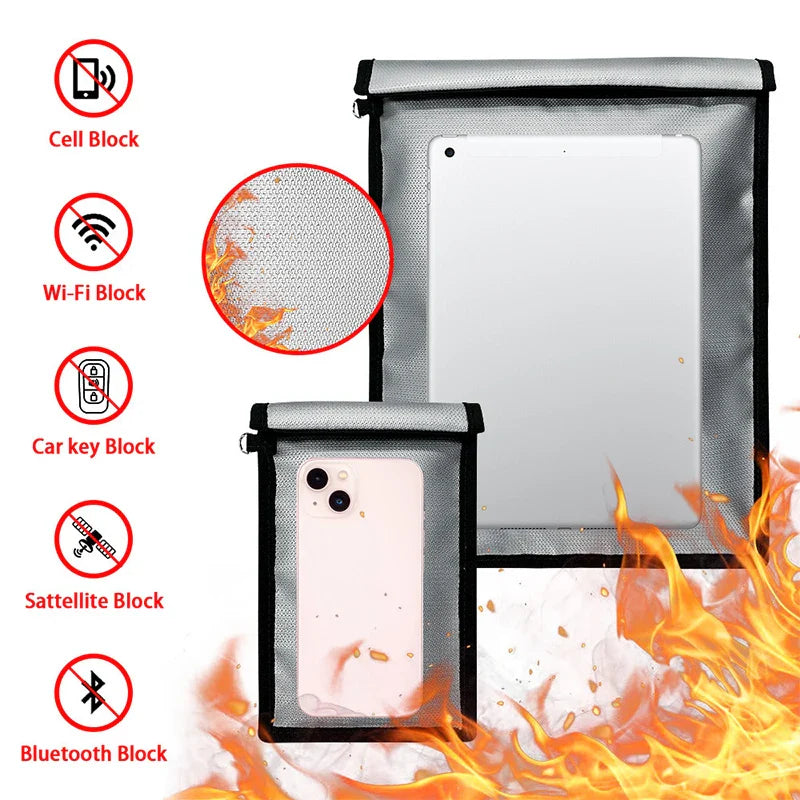 Fireproof & Waterproof Faraday Bag – Anti-Hacking Signal Blocking Pouch for Phones, Key Fobs, Notebooks & Computers