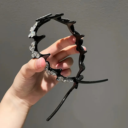 Rhinestone Butterfly Wavy Headband - Stylish Flyaway Hair Holder for Women & Teens