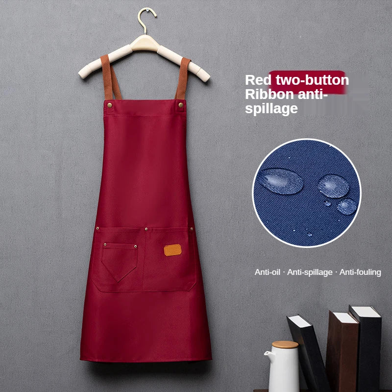 Customized Embroidery Kitchen Apron – Waterproof Bib with Logo, Signature, Pockets, and Waist Bag for Home Chefs & Bakers