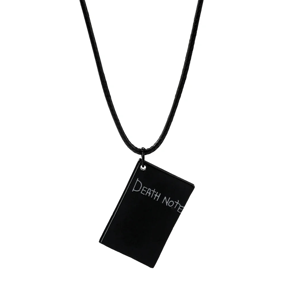 Death Note L Logo Pendant Necklace - Black Rope Leather Gothic Choker for Men and Women