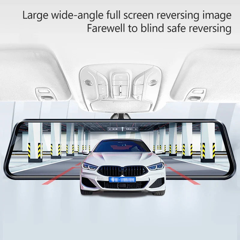 10-Inch Mirror Camera for Car – Touch Screen Video Recorder, Front & Rear Dash Cam, Rearview Mirror DVR Black Box