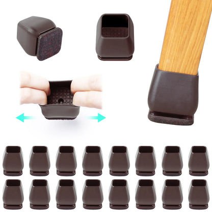 16PCS Silicone Chair Leg Pads — Non-Slip Felt Furniture Floor Protectors for Noise Reduction & Scratch Prevention