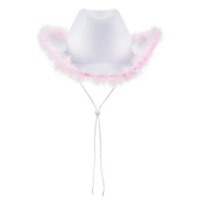 Women's Cowboy Hat – Wide Brim Solid Color with Furry Trim for Parties & Outings
