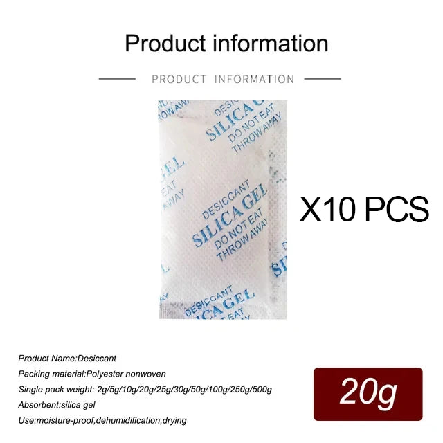 Non-Toxic Silica Gel Desiccant Bags – 2/5/10/20g Moisture Absorber for Kitchen, Room, and Living Spaces