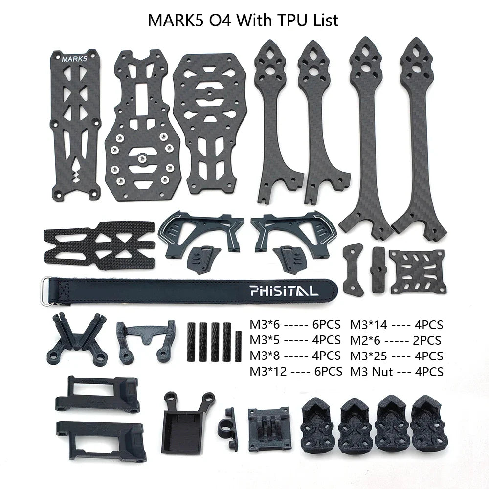 PhiSital Mark5 DC/X O4 Pro 5-Inch Carbon Fiber FPV Frame Kit – RC Freestyle Racing Drone DIY Parts