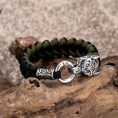 Vintage Norse Runes Celtic Wolf Survival Rope Bracelet - Handmade Stainless Steel Wristband for Men, Vikings Jewelry