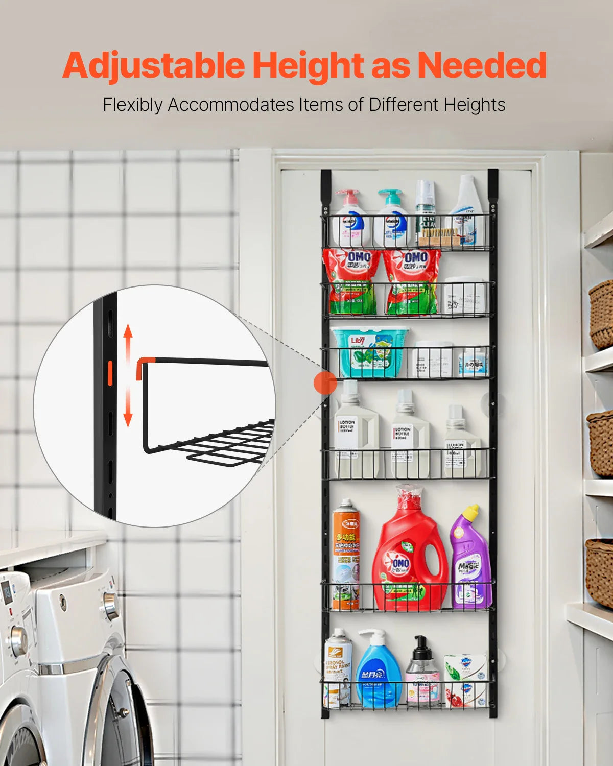 SucceBuy 6/8/9-Tier Over-the-Door Pantry Organizer – Heavy-Duty Steel Hanging Spice Rack & Wall Basket Shelves