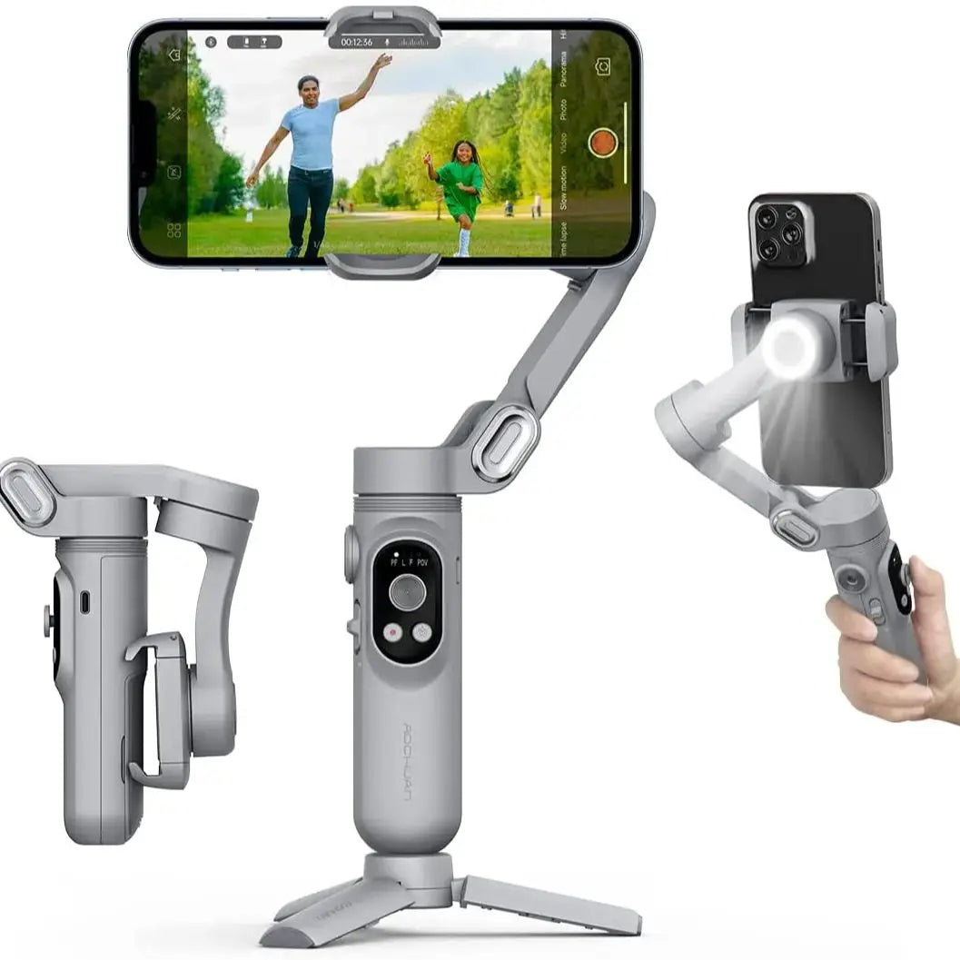Handheld 3-Axis Gimbal Stabilizer – Smart X Pro for Smartphones, Wireless Charging, OLED Display, LED Light & Focus Wheel
