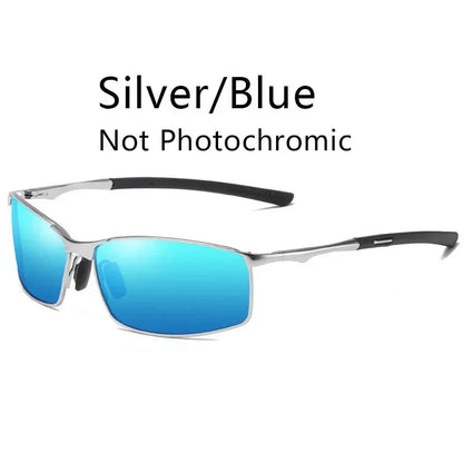 Photochromic Men’s Polarized Sunglasses – Metal Square Frame, UV400 Driving & Outdoor Sports Cycling Glasses