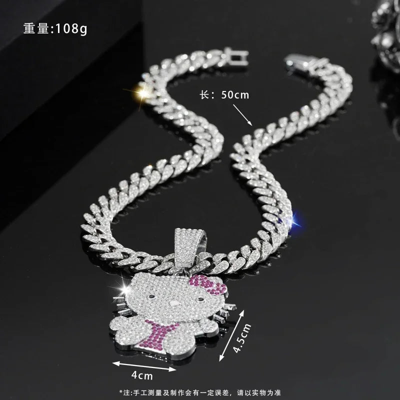 Hello Kitty Y2K White Gold Pendant Necklace – Sweet Long Layered Jewelry Chain for Women, Halloween Style (Europe & America)