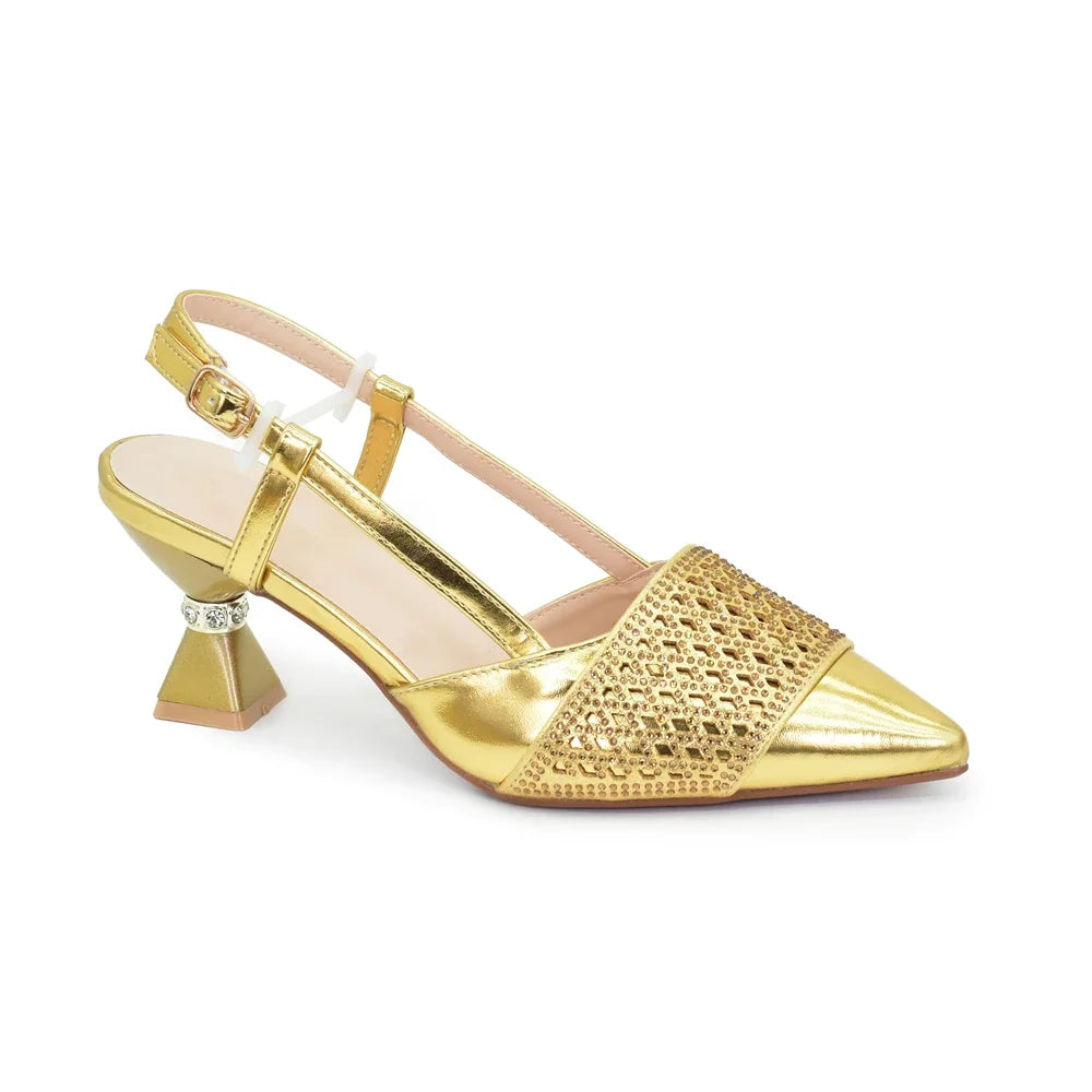 Women's Rhinestone Heeled Shoe & Bag Set - Elegant Nigerian Italian Party Pumps with Matching Bags