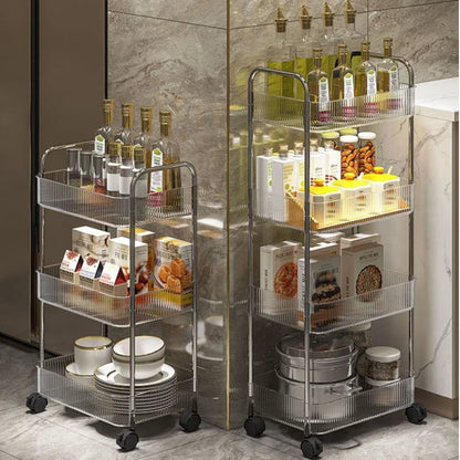 Mobile Shelf with Wheels - Multi-Layer Storage Rack Home Trolley, 2/3/4 Tiers Rolling Cart for Snacks, Cosmetics, and Sundries Organizer
